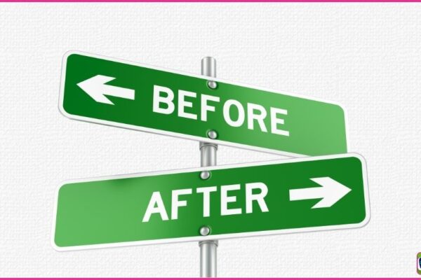 2x street signs - one saying before and one saying after, on a pole