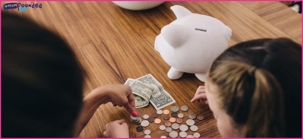 money-saving hacks for parents - mum and teen daughter counting cash from piggy bank