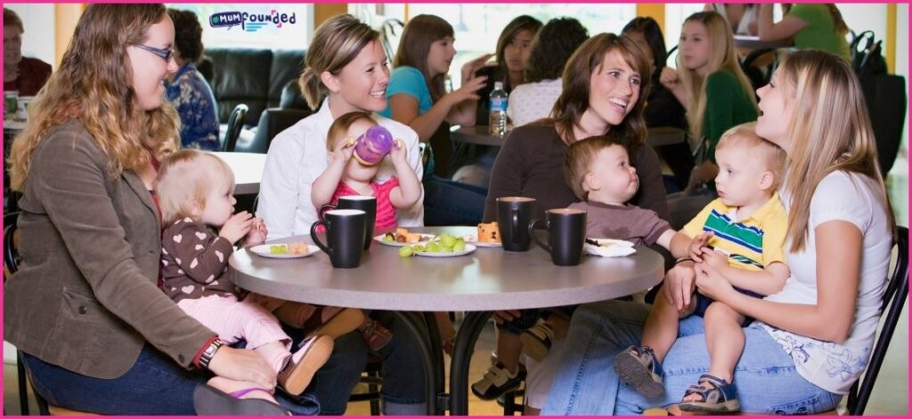 Mums and their babies having a coffee date. Making time to socialise is one of my self-care tips for busy mums